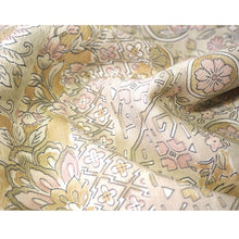 画像をギャラリービューアに読み込む, Washable Japanese Kimono Fabric Bolt – Soft Yellow-Ochre & Light Brown Sarasa Pattern with Floral Arabesque & Pine Bark Diamond Motifs – 13-Yard Polyester for Custom Kimono & Sewing