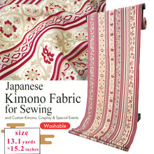 画像をギャラリービューアに読み込む, Washable Japanese Kimono Fabric Bolt – Bold Red Stripe with Floral Sarasa Motif – 13-Yard Polyester Komon Textile for Custom Kimono & Sewing