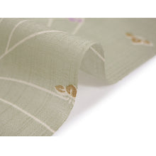 Load image into Gallery viewer, Washable Japanese Kimono Fabric Bolt – Light Matcha Green with Subtle Lines & Small Iris Motifs – 13-Yard Sheer Summer Polyester for Custom Kimono & Sewing