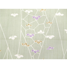 Load image into Gallery viewer, Washable Japanese Kimono Fabric Bolt – Light Matcha Green with Subtle Lines & Small Iris Motifs – 13-Yard Sheer Summer Polyester for Custom Kimono & Sewing
