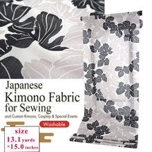 画像をギャラリービューアに読み込む, Washable Japanese Kimono Fabric Bolt – Light Gray with Gray & Black Leaf Design – 13-Yard Sheer Summer Polyester for Custom Kimono & Sewing