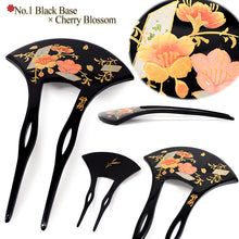 將圖片載入圖庫檢視器 Elegant Fan‑Shaped Kanzashi Hair Stick | Japanese Traditional Hair accessories for Kimono, featuring cherry blossoms, chrysanthemum and Wisteria, Casual & Formal Updos