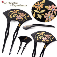 將圖片載入圖庫檢視器 Elegant Fan‑Shaped Kanzashi Hair Stick | Japanese Traditional Hair accessories for Kimono, featuring cherry blossoms, chrysanthemum and Wisteria, Casual & Formal Updos