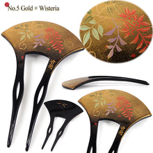 將圖片載入圖庫檢視器 Elegant Fan‑Shaped Kanzashi Hair Stick | Japanese Traditional Hair accessories for Kimono, featuring cherry blossoms, chrysanthemum and Wisteria, Casual & Formal Updos