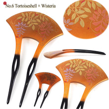 將圖片載入圖庫檢視器 Elegant Fan‑Shaped Kanzashi Hair Stick | Japanese Traditional Hair accessories for Kimono, featuring cherry blossoms, chrysanthemum and Wisteria, Casual & Formal Updos