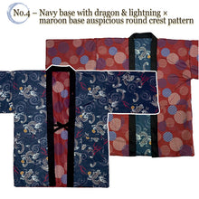 画像をギャラリービューアに読み込む, Reversible Japanese Hanten Jacket for Men – Cozy Kimono-Style Coat with Dual Patterns (Black/Blue/Gold)