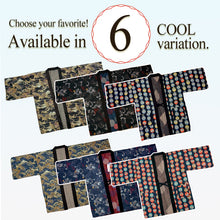 画像をギャラリービューアに読み込む, Reversible Japanese Hanten Jacket for Men – Cozy Kimono-Style Coat with Dual Patterns (Black/Blue/Gold)