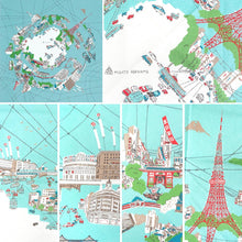 Load image into Gallery viewer, Tokyo Furoshiki Cloth – Retro Showa Tokyo & Modern Tokyo Design, 100% Cotton, Large 38” Wrapping Cloth, Eco Bag & Gift Wrap, Japanese Decor