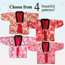 Load image into Gallery viewer, Japanese Quilted Kimono-Style Hanten Jacket for Girls – Cozy Winter Housewear & Outdoor Layer – Red & Pink Traditional Patterns (Size 43.3in (110cm) / 51.1in(130 cm))