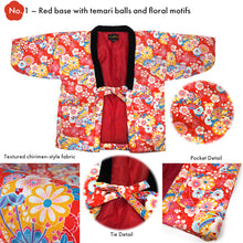 Load image into Gallery viewer, Japanese Quilted Kimono-Style Hanten Jacket for Girls – Cozy Winter Housewear & Outdoor Layer – Red & Pink Traditional Patterns (Size 43.3in (110cm) / 51.1in(130 cm))