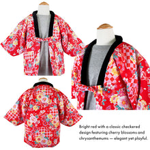 Load image into Gallery viewer, Japanese Quilted Kimono-Style Hanten Jacket for Girls – Cozy Winter Housewear & Outdoor Layer – Red & Pink Traditional Patterns (Size 43.3in (110cm) / 51.1in(130 cm))