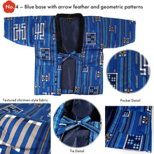 Load image into Gallery viewer, Japanese Quilted Kimono‑Style Hanten Jacket for Boys – Cozy Winter Housewear & Outdoor Layer – Black & Blue Traditional Patterns(Size 43.3in (110cm) / 51.1in(130 cm))