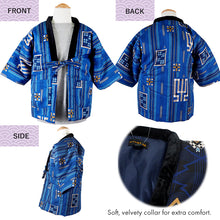 Load image into Gallery viewer, Japanese Quilted Kimono‑Style Hanten Jacket for Boys – Cozy Winter Housewear & Outdoor Layer – Black & Blue Traditional Patterns(Size 43.3in (110cm) / 51.1in(130 cm))