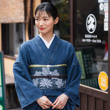 Load image into Gallery viewer, Women's Denim Kimono 4-Piece Set (Kimono, Obi, Obiage, Obijime) for everyday wear