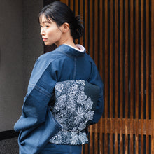Load image into Gallery viewer, Women's Denim Kimono 4-Piece Set (Kimono, Obi, Obiage, Obijime) for everyday wear