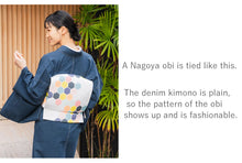 Load image into Gallery viewer, Women's Denim Kimono 4-Piece Set (Kimono, Obi, Obiage, Obijime) for everyday wear