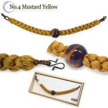 將圖片載入圖庫檢視器 Men’s Silk Haori Himo Cord with Tiger’s Eye Gemstone – Hand-Braided Japanese Jacket Tie for Samurai-Inspired or Formal Kimono Style
