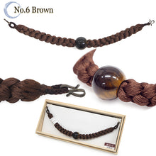 將圖片載入圖庫檢視器 Men’s Silk Haori Himo Cord with Tiger’s Eye Gemstone – Hand-Braided Japanese Jacket Tie for Samurai-Inspired or Formal Kimono Style