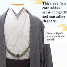 將圖片載入圖庫檢視器 Men’s Silk Haori Himo Cord with Tiger’s Eye Gemstone – Hand-Braided Japanese Jacket Tie for Samurai-Inspired or Formal Kimono Style