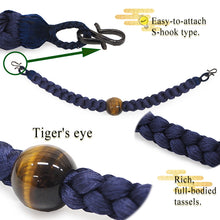 將圖片載入圖庫檢視器 Men’s Silk Haori Himo Cord with Tiger’s Eye Gemstone – Hand-Braided Japanese Jacket Tie for Samurai-Inspired or Formal Kimono Style