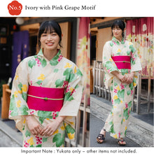 画像をギャラリービューアに読み込む, Easy-to-Wear Two-Piece Yukata for Women – Lightweight Japanese Summer Kimono Outfit, Beginner-Friendly, Lily, Grape Motif, Chrysanthemum, Camellia, Floral Pattern