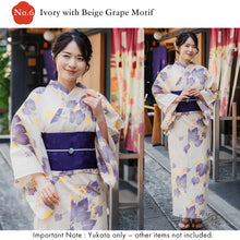 画像をギャラリービューアに読み込む, Easy-to-Wear Two-Piece Yukata for Women – Lightweight Japanese Summer Kimono Outfit, Beginner-Friendly, Lily, Grape Motif, Chrysanthemum, Camellia, Floral Pattern