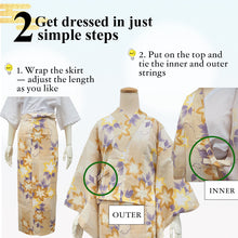 画像をギャラリービューアに読み込む, Easy-to-Wear Two-Piece Yukata for Women – Lightweight Japanese Summer Kimono Outfit, Beginner-Friendly, Lily, Grape Motif, Chrysanthemum, Camellia, Floral Pattern