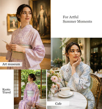 画像をギャラリービューアに読み込む, Washable Summer Kimono for Women – Lightweight Ro Kimono in Dusty Colors, Floral and geometric patterns, Ready-to-Wear Japanese Outfit