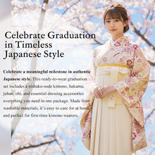 画像をギャラリービューアに読み込む, Japanese Washable Hakama & Kimono Set for Women – 6-Piece Complete Graduation Outfit, Ready-to-Wear Traditional Japanese Clothing, Chrysanthemum, Peonies, Cherry blossoms, Floral pattern