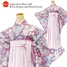 將圖片載入圖庫檢視器 Japanese Nisyakusode Kimono Set for Women – 4-Piece Washable Graduation & Photoshoot Outfit, traditional Japanese Kimono, Chrysanthemum, Peonies, Cherry blossoms, Floral pattern