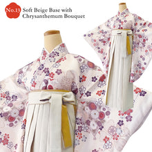 將圖片載入圖庫檢視器 Japanese Nisyakusode Kimono Set for Women – 4-Piece Washable Graduation & Photoshoot Outfit, traditional Japanese Kimono, Chrysanthemum, Peonies, Cherry blossoms, Floral pattern