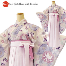 將圖片載入圖庫檢視器 Japanese Nisyakusode Kimono Set for Women – 4-Piece Washable Graduation & Photoshoot Outfit, traditional Japanese Kimono, Chrysanthemum, Peonies, Cherry blossoms, Floral pattern