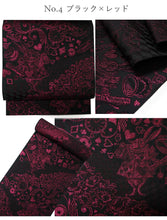 將圖片載入圖庫檢視器 Hakata-ori Silk Heko Obi Belt – Alice in Wonderland Motif with Rabbit and Pocket Watch – Available in 5 Colors (White, Black, Green, Blue, Red)