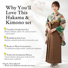 画像をギャラリービューアに読み込む, Washable Women’s Hakama Graduation Set – Nishaku-Sode Kimono, Hakama, Juban & Dressing Accessories, Ready-to-Wear Complete Japanese Outfit
