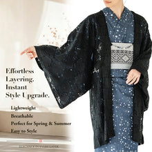 画像をギャラリービューアに読み込む, Haori - Lace Kimono Jacket for Women - Lightweight Sheer Midnight Black with Floral Lace Cardigan, The Ultimate Third Piece Layering Cover Up for Spring & Summer