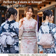 画像をギャラリービューアに読み込む, Fukure-ori Heko Obi Sash for Women's – Soft Textured Japanese Kimono Wrap Belt, Floral pattern, Volume & Draped Styling for Yukata & Casual Kimono