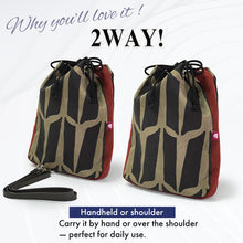 画像をギャラリービューアに読み込む, Shingen Bukuro Japanese-Style Drawstring Shoulder Pouch for Men – Samurai-Inspired, Cotton with “kugi” (nail) Pattern, Black & Brown