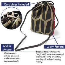 画像をギャラリービューアに読み込む, Shingen Bukuro Japanese-Style Drawstring Shoulder Pouch for Men – Samurai-Inspired, Cotton with “kugi” (nail) Pattern, Black & Brown