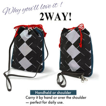 画像をギャラリービューアに読み込む, Shingen Bukuro Japanese-Style Drawstring Shoulder Pouch for Men – Samurai-Inspired, Cotton with Manji Pattern, deep black and bluish-purple