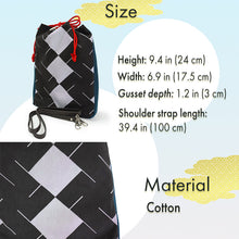 画像をギャラリービューアに読み込む, Shingen Bukuro Japanese-Style Drawstring Shoulder Pouch for Men – Samurai-Inspired, Cotton with Manji Pattern, deep black and bluish-purple