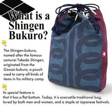 画像をギャラリービューアに読み込む, Shingen Bukuro Japanese-Style Drawstring Shoulder Pouch for Men – Samurai-Inspired, Cotton with Wa-tsunagi Pattern, Indigo-tinted blue base