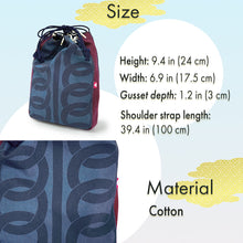 画像をギャラリービューアに読み込む, Shingen Bukuro Japanese-Style Drawstring Shoulder Pouch for Men – Samurai-Inspired, Cotton with Wa-tsunagi Pattern, Indigo-tinted blue base