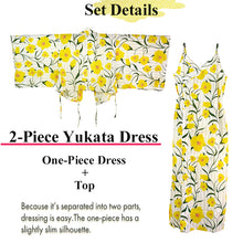 画像をギャラリービューアに読み込む, Easy-Wear Cotton Yukata Dress Set for Women – 2-Piece Japanese Kimono Style (Top + Dress), Rose of Sharon flowers pattern, Beginner-Friendly, Lightweight Cotton