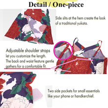 画像をギャラリービューアに読み込む, Easy-Wear Cotton Yukata Dress Set for Women – 2-Piece Japanese Kimono Style (Top + Dress), peonies flower pattern, Beginner-Friendly, Lightweight Cotton