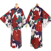 画像をギャラリービューアに読み込む, Easy-Wear Cotton Yukata Dress Set for Women – 2-Piece Japanese Kimono Style (Top + Dress), peonies flower pattern, Beginner-Friendly, Lightweight Cotton