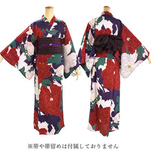画像をギャラリービューアに読み込む, Easy-Wear Cotton Yukata Dress Set for Women – 2-Piece Japanese Kimono Style (Top + Dress), peonies flower pattern, Beginner-Friendly, Lightweight Cotton