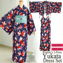 画像をギャラリービューアに読み込む, Easy-Wear Cotton Yukata Dress Set for Women – 2-Piece Japanese Kimono Style (Top + Dress), goldfish pattern, Beginner-Friendly, Lightweight Cotton