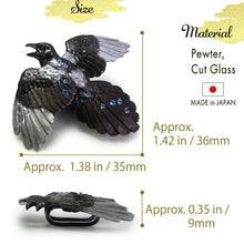 將圖片載入圖庫檢視器 Handcrafted Japanese Obidome “Magpie” for Women's – Pewter & Cut Glass Kimono Accessory Inspired by the Tanabata Legend – Wear as Brooch or Scarf Clip