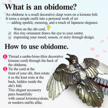 將圖片載入圖庫檢視器 Handcrafted Japanese Obidome “Magpie” for Women's – Pewter & Cut Glass Kimono Accessory Inspired by the Tanabata Legend – Wear as Brooch or Scarf Clip