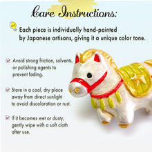 將圖片載入圖庫檢視器 Handcrafted Japanese Obidome “Year of the Horse” – Pewter Lucky Horse Ornament for Kimono, Depending on the arrangement Brooch, or Scarf Clip